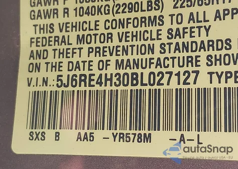 2011 Honda Cr-V Lx из США, поврежденный, VIN 5J6RE4H30BL027127